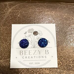 Beezy B Creations Blue Glitter Stud Earrings
